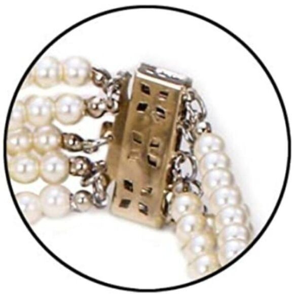 Silver with Crystal and Faux Pearl Vintage Victorian Style Bib Collar Necklace - Picture 6 of 6